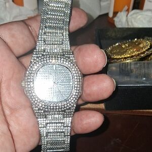 Silver Diamond-Encrusted Watch